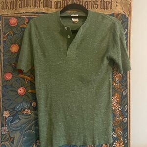 Vintage Ribbed Green Henley Short Sleeve Shirt
